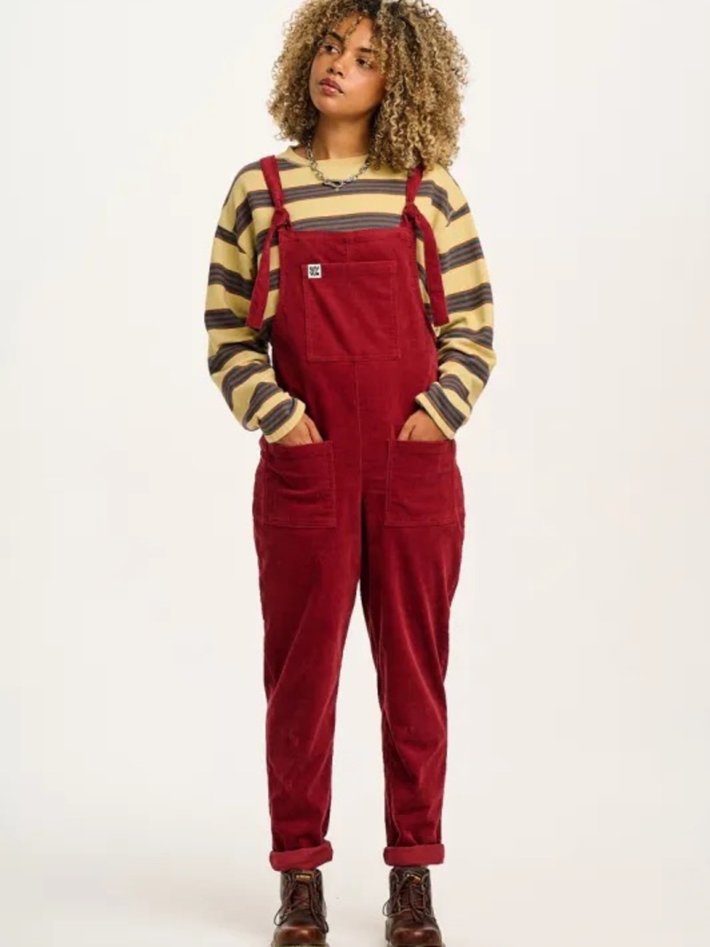 Lucy and Yak Corduroy Red Overalls Dungarees